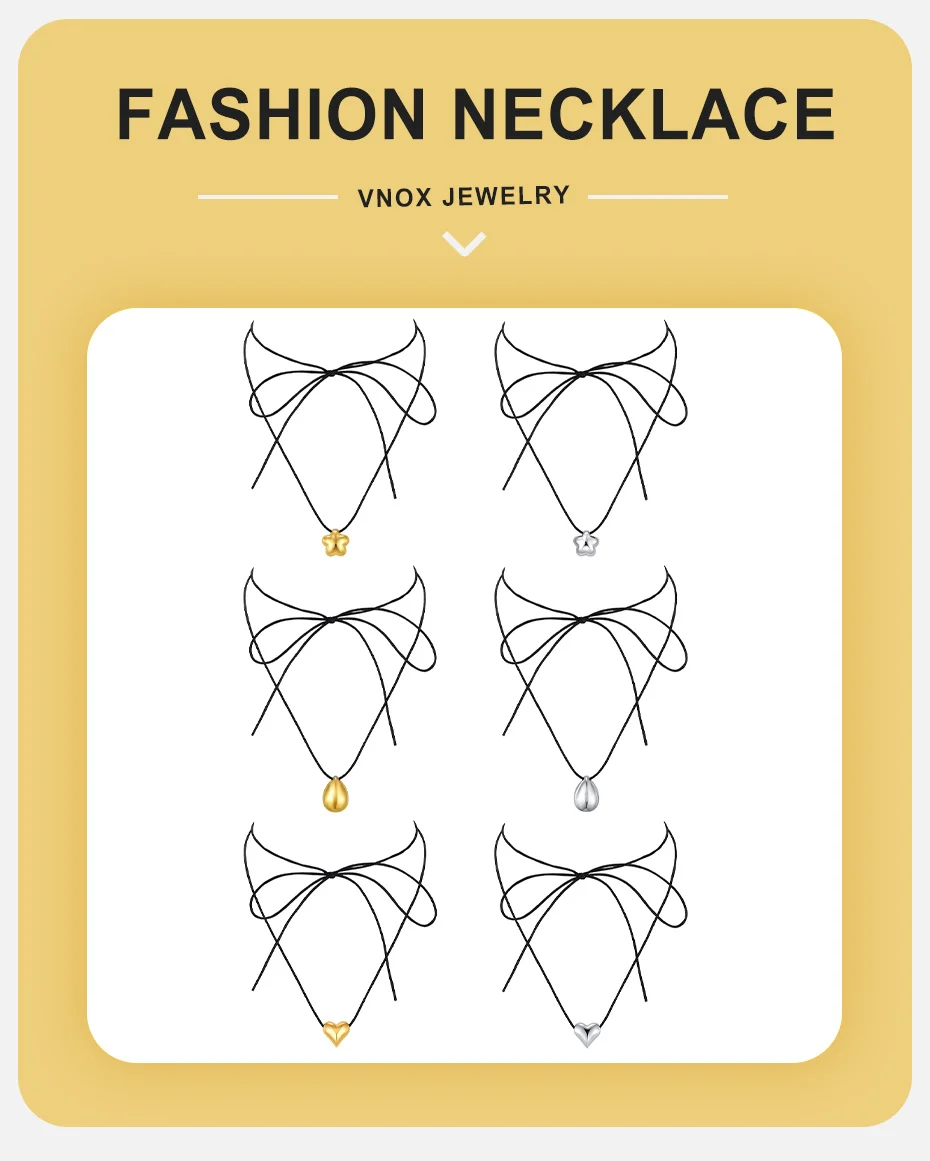 Vnox glänzende Tropfen-Herz-Anhänger-Halskette für Damen, unregelmäßige geometrische Metall-Wachsseil-Pulloverkette, Y2k-Schmuck – Detail 5