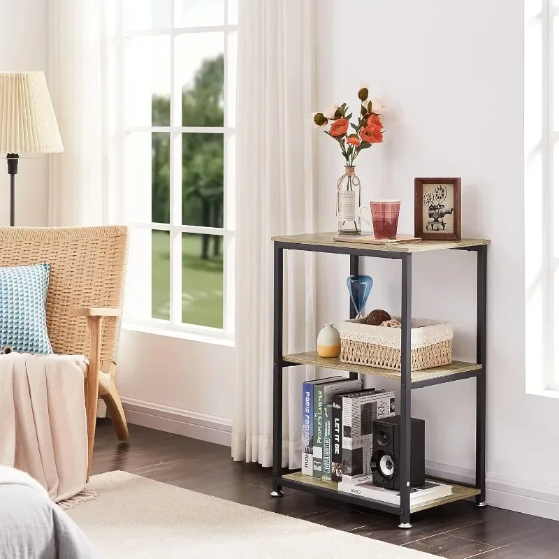 

Tall End Side Table, 3-Tier Narrow Nightstand with Storage Shelf for Small Space Bedroom Office Living Room