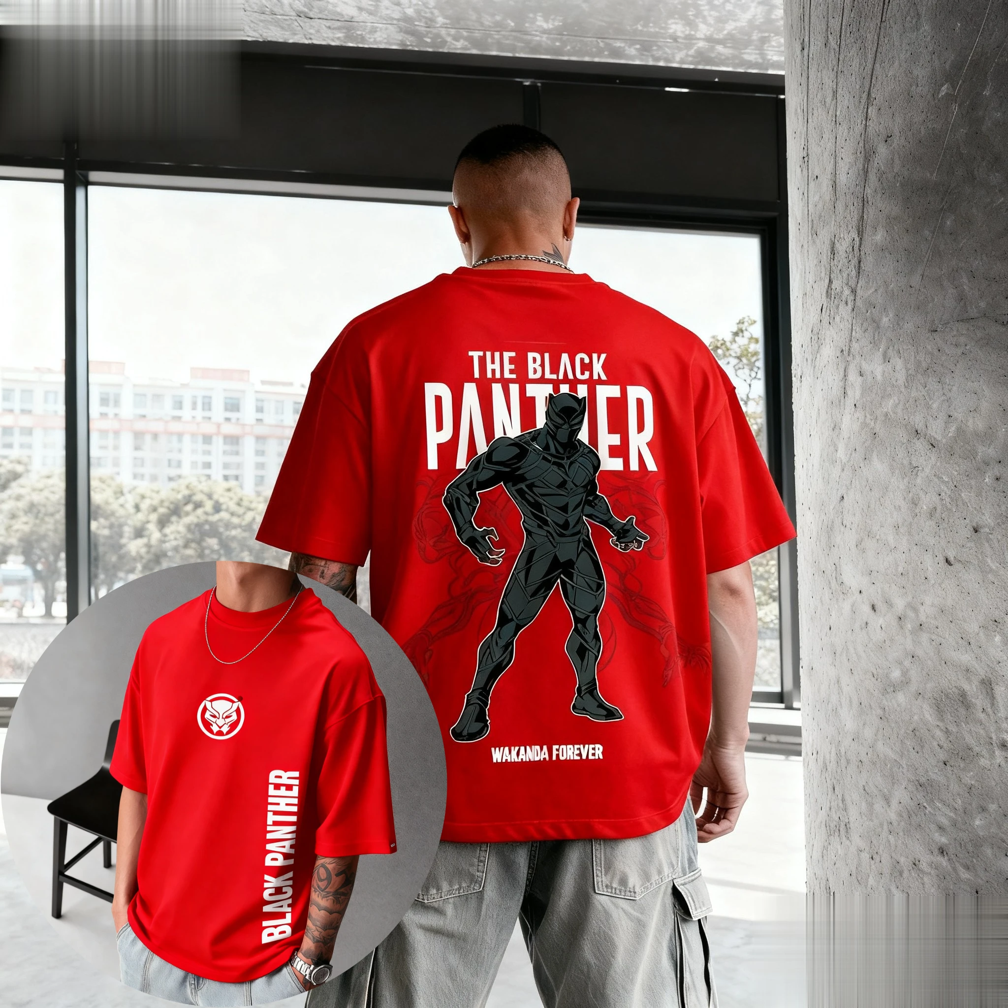 تي شيرت مارفل بلاك بانثر واكاندا للأبد جرافيك تي شيرت رجالي بأكمام قصيرة مطبوع عليه خارقة ملابس غير رسمية تي شيرت صيفي عصري #2