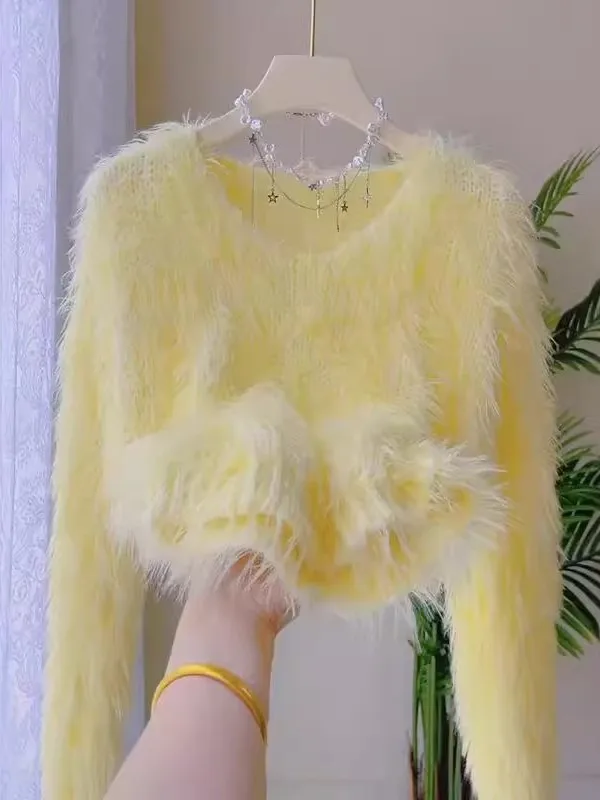 เสื้อสเวตเตอร์ถักคอวีลำลองสำหรับผู้หญิง ขนเทียมนุ่ม อุ่นสบาย สำหรับฤดูใบไม้ร่วงและฤดูหนาว แฟชั่นใหม่ วัสดุคุณภาพสูง