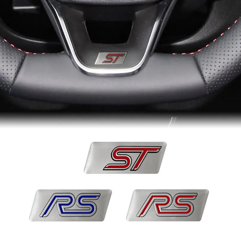 Pegatina pequeña de Metal con logotipo RS/ST, emblema de protección para volante de coche, calcomanía para Ford Focus MK3 Mk4 Fiesta Mondeo