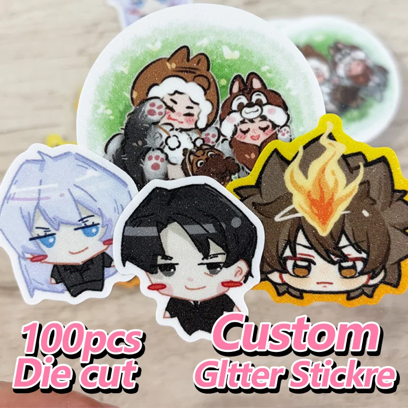 

100pcs Custom Glitter Stickers DIY for Customize Idol support gift materials Die Cut Vinyl Waterproof cute Sticker Fans gifts