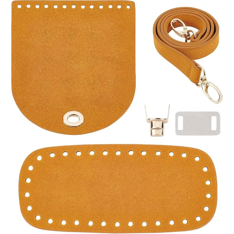 

DIY Knitting Crochet PU Leather Bag Nail Bottom Shaper Mat Insert Cushion Base with Holes Snap Hook Clasps Fit for Handbag Brown