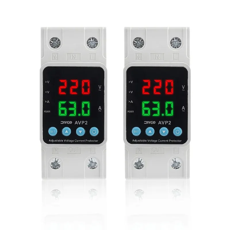 Din Rail Adjustable Over & Under Voltage Protection Device 40A 63A 80A 220VAC Digital Voltage Protector