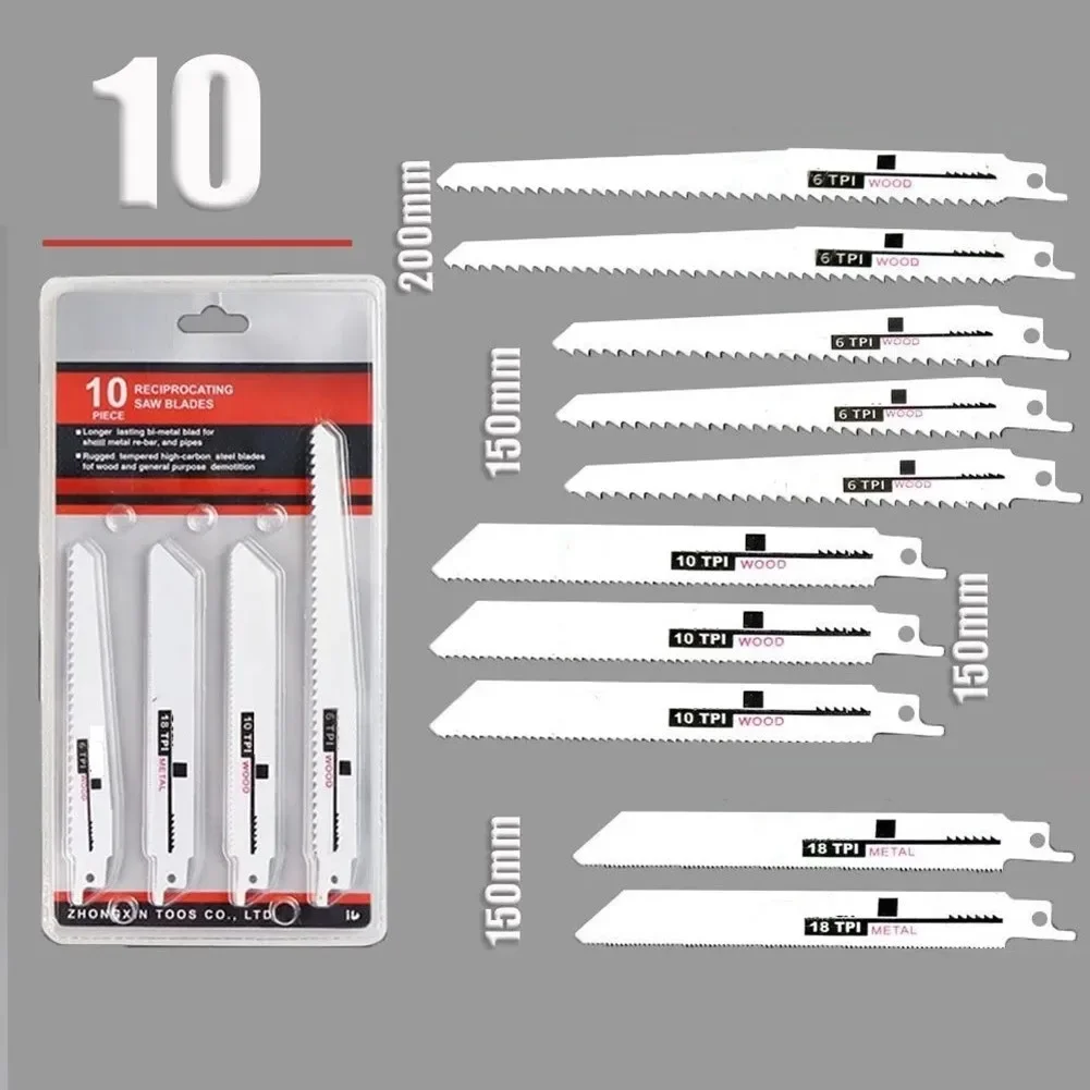 10個入り-6インチ-8インチ-6tpi-レシプロソーブレード-多用途ソーブレード-木材-金属-プラスチックパイプ切断用-電動工具アクセサリー