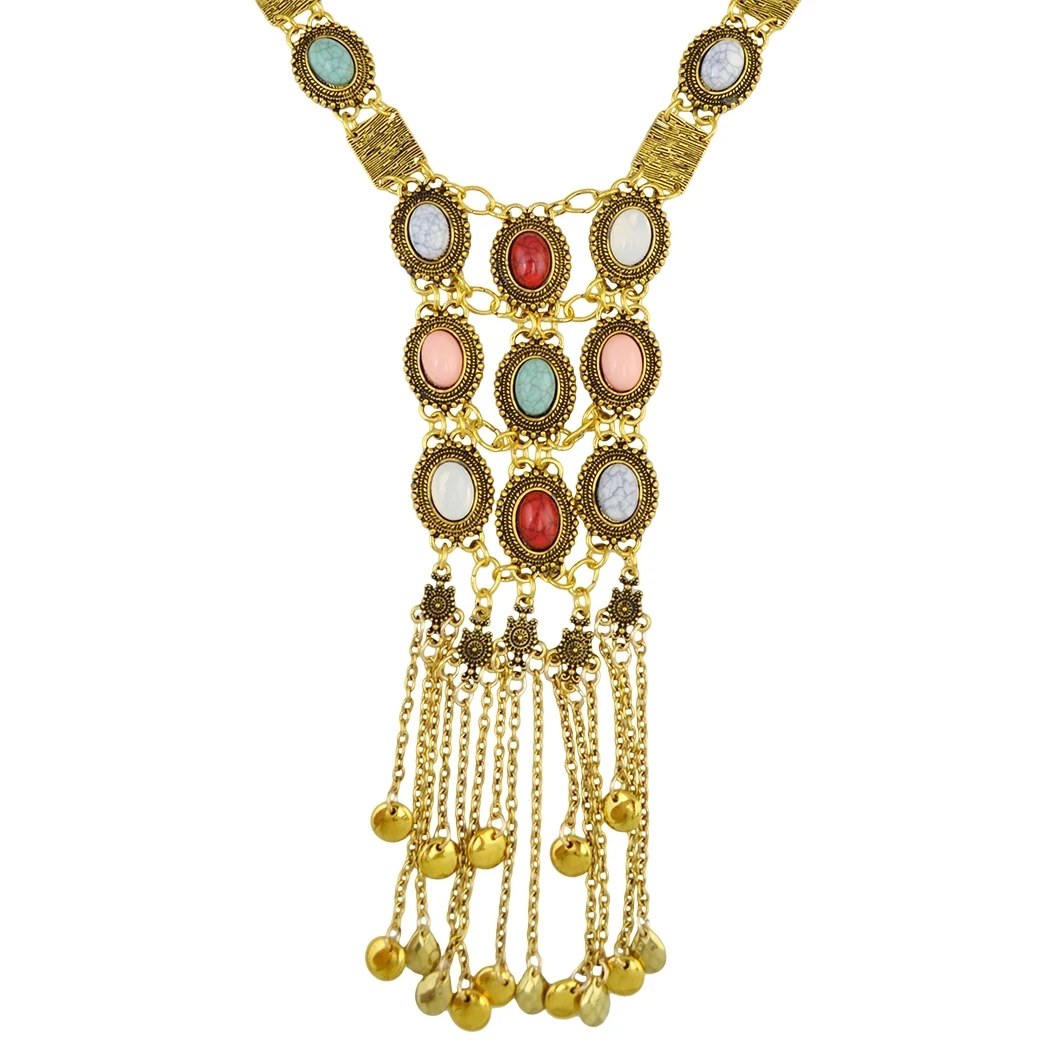 Vintage Silver Plated Gold Plated Chain Bead Stone Long Tassel Pendant Women\'s Necklace Suitable for Women\'s Party Jewelry Gifts