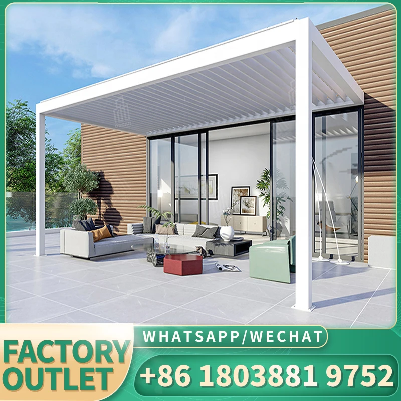 Automated alu electronic exterior louvre pergola shades retractable bioclimatic freestanding pergola for outdoor