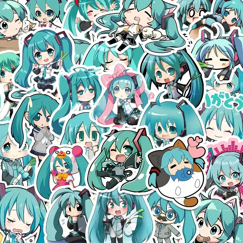 50pcs 하츠네 카와이 미쿠 스티커 팩 방수 전화 케이스 만화 저널링 노트북 편지지 포장 귀여운 스티커 키즈