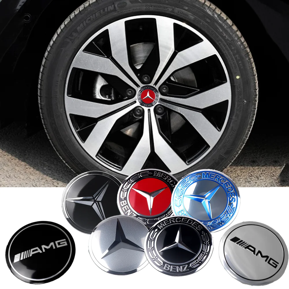 4pcs 56mm Car Wheel Center Hub Caps Cover Rim Exterior Decals Sticker Badge  For Mercedes Benz AMG W168 C300 E200 V177 W247 X253