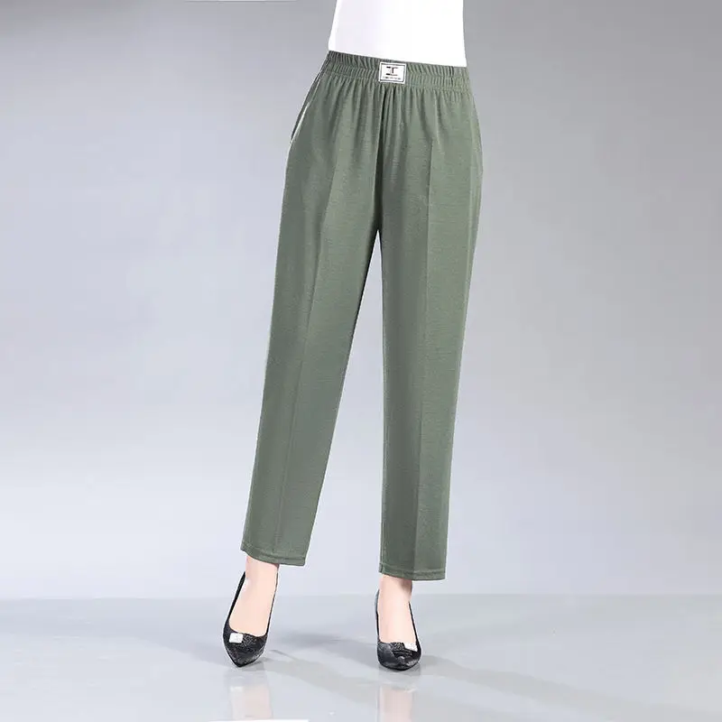 Spring Autumn Solid Color Trousers Office Lady Women Clothing Simplicity Comfortable Harem Ladies Casual Elastic Waist Straight