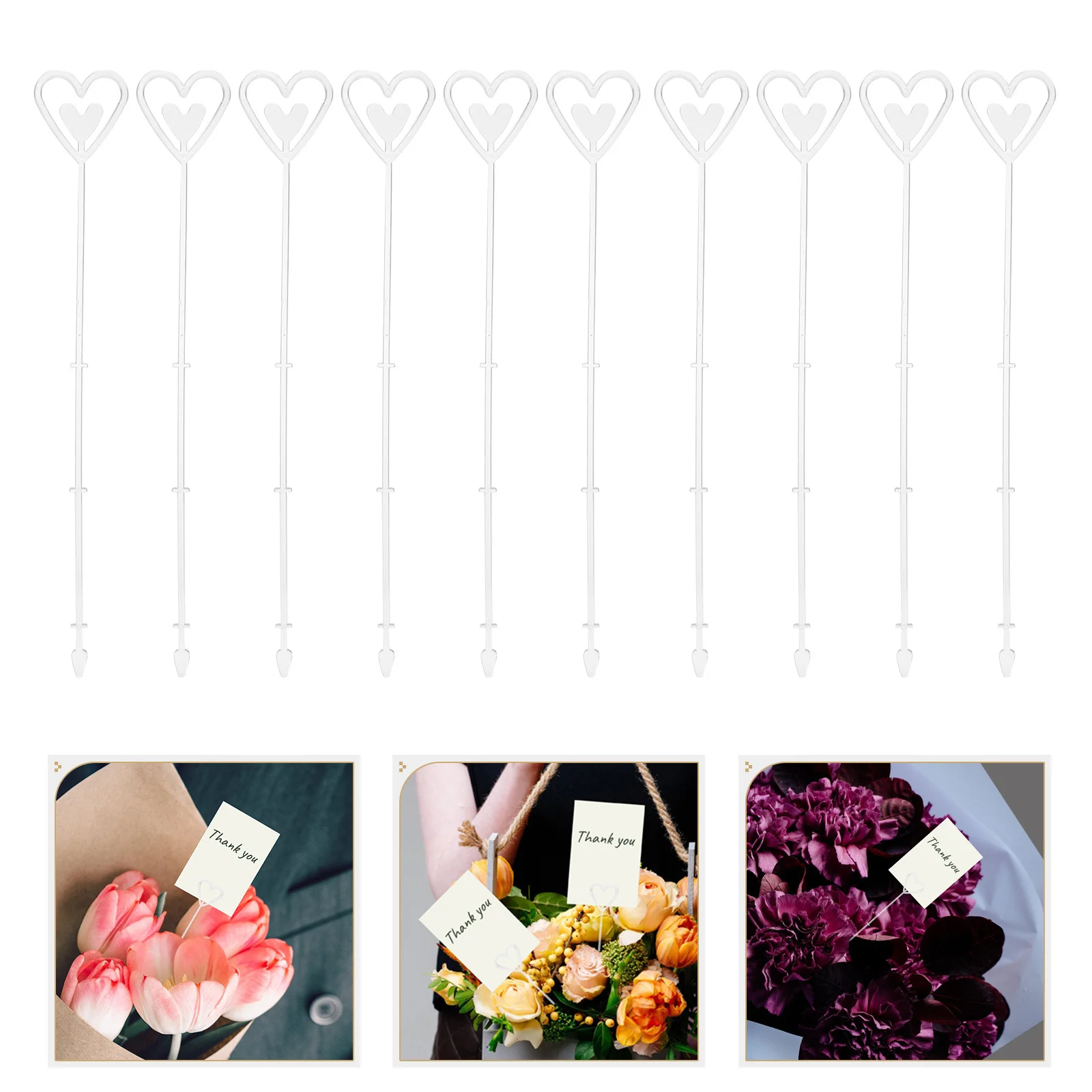 80 pçs picareta floral de plástico transparente flor titular do cartão vara titular do cartão buquê acessórios decorações de casamento