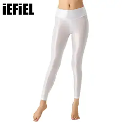 Pantalones de Yoga elásticos brillantes para mujer, mallas anchas con cintura elástica, Color sólido para entrenamiento atlético, Pilates, ejercicios de Culturismo