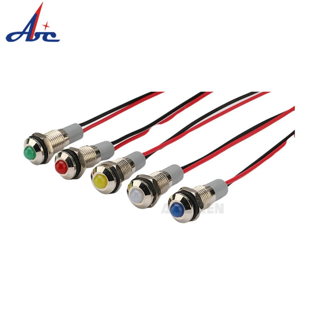 20PCS Domed Head 8MM Indicator Light 3-220V Industrial Sinal Pilot Lamp with 150MM Cable LED Metal Pilot Light