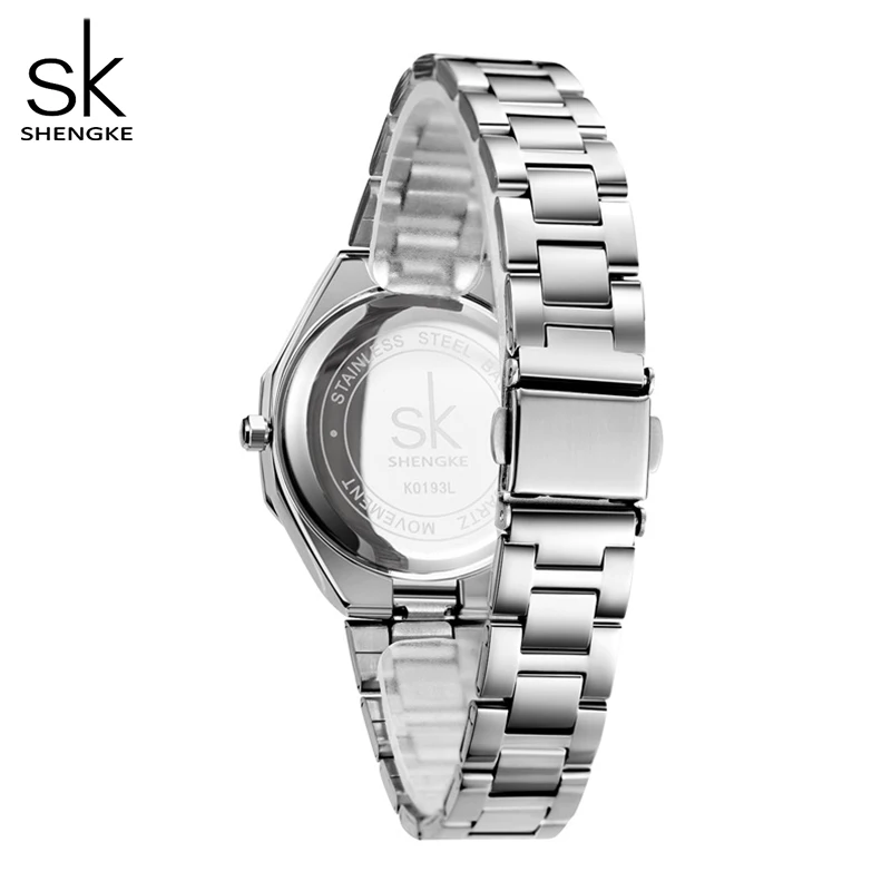 Shengke-Montre-bracelet en acier argenté pour femme, étanche, créative, nouvelle mode