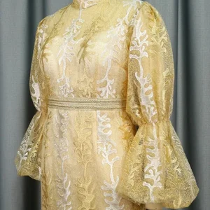 Gold bestickte Paillettenkleider für Frauen schöne Kragen Puff Long Manga Luxus Midi Modesto Chic Kleid 2025 Event Partykleider 8 Hauptverkäufe Modesto Frauenkleider - №2