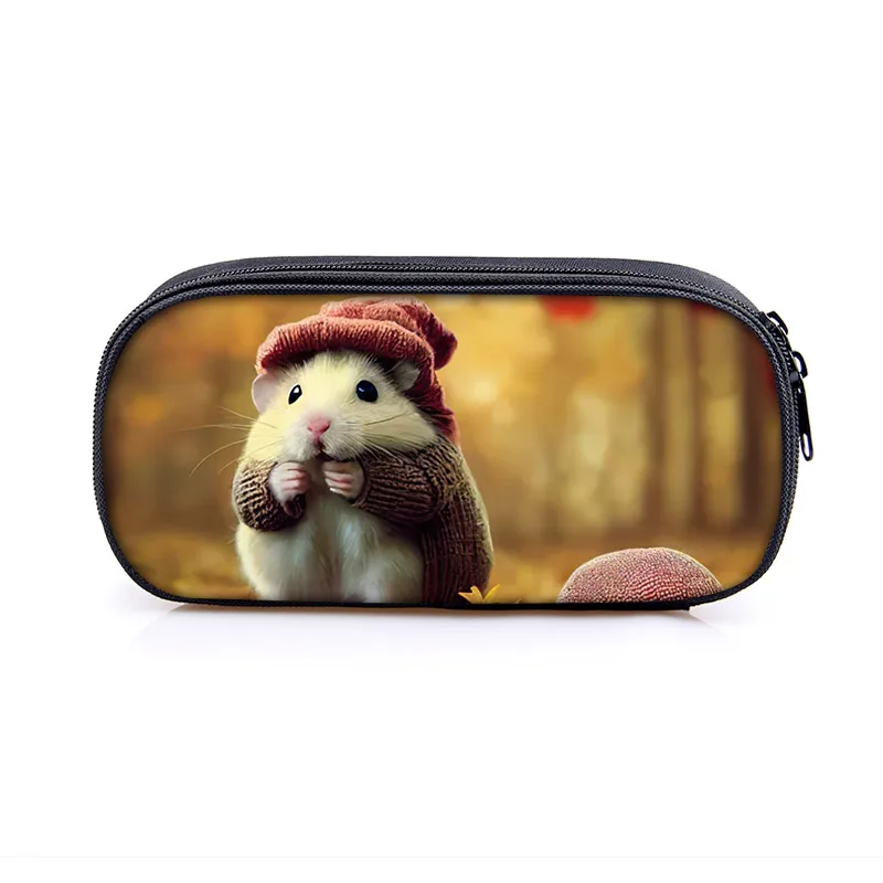 Cartoon Hamster Print Pencil Bag Women Cute Animals Cosmetic Cases For Teenager Pencil Box School Stationary Bags Supplies