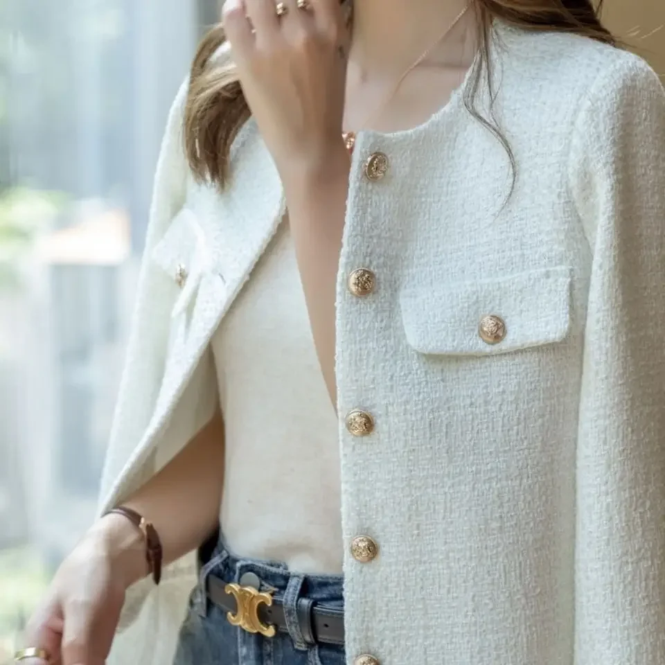 Spring and Autumn Korean Coats Women Jacket New French Wool Tweed Coat Fashion High-end Gold Button Short Slim Temperament Coat