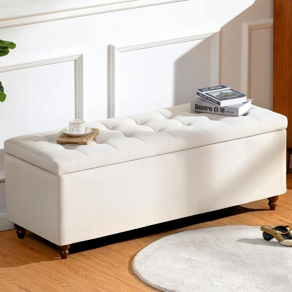 Storage Ottoman Bench, 45 Inches Folding Storage Bench with 4 Supports,Fabric Material Footrest Shoe Bench Chest