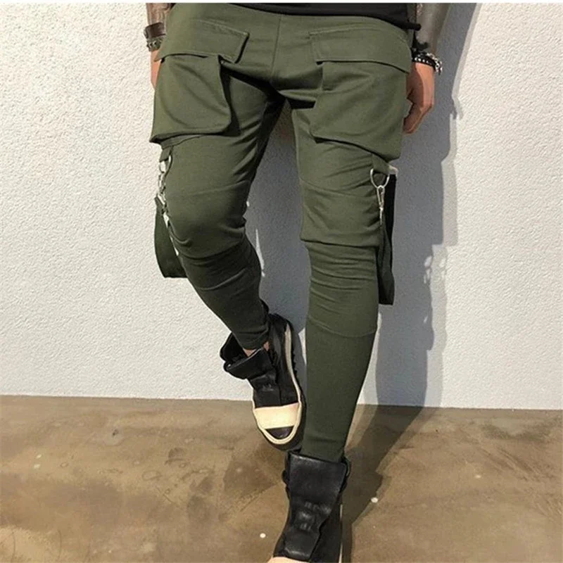 

Men Joggers Zip Pocket Hip-hop Multi-pocket Sweatpants Man Gyms Workout Fitness Cotton Trousers Male Casual Fashion Skinny Pants