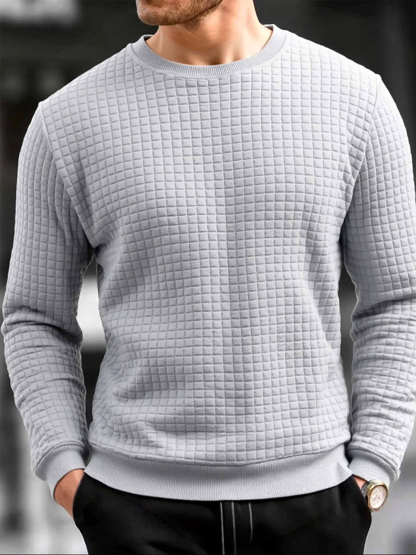 Men's Crew Neck Sweatshirts Solid Color Long Sleeve Pullover Sweatwear Spring Outdoor Casual No Hood Hoodie Jogging Tops