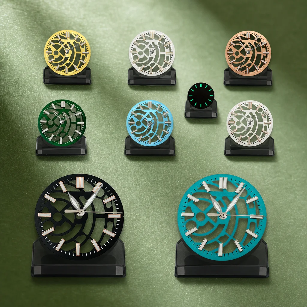 28.5mm S Logo  Hollow Out Dial NH70/NH72 Movement Green Luminous Watches for men Watch Modification Accessories repair tools