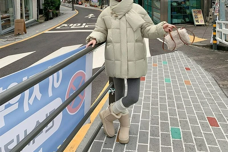 2025 جديد القرن مشبك سميكة الشتاء وشاح طوق فستان قطني طالبة معطف فضفاض