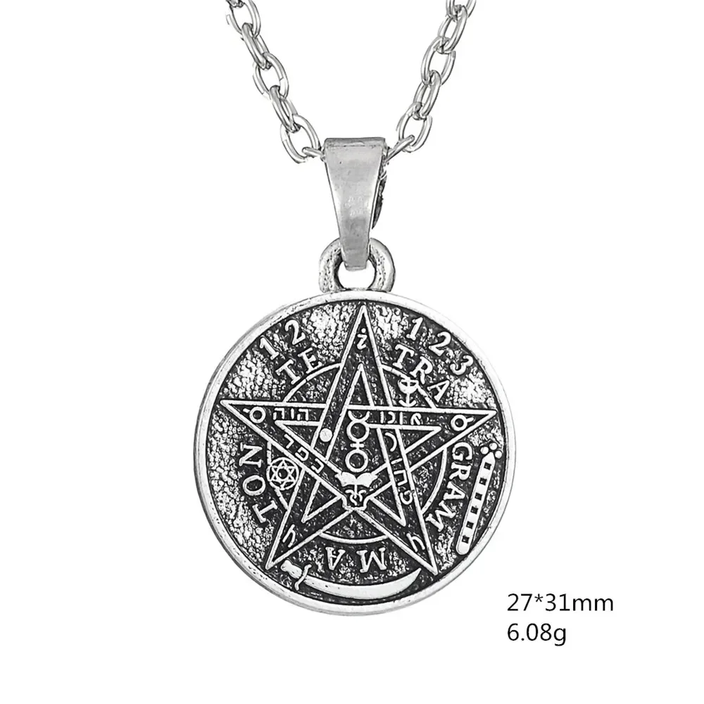Skyrim Tetragrammaton Pentagram Wicca Pendant Necklace Men\'s Fashion Retro Talisman Birthday Gift Jewelry Gift