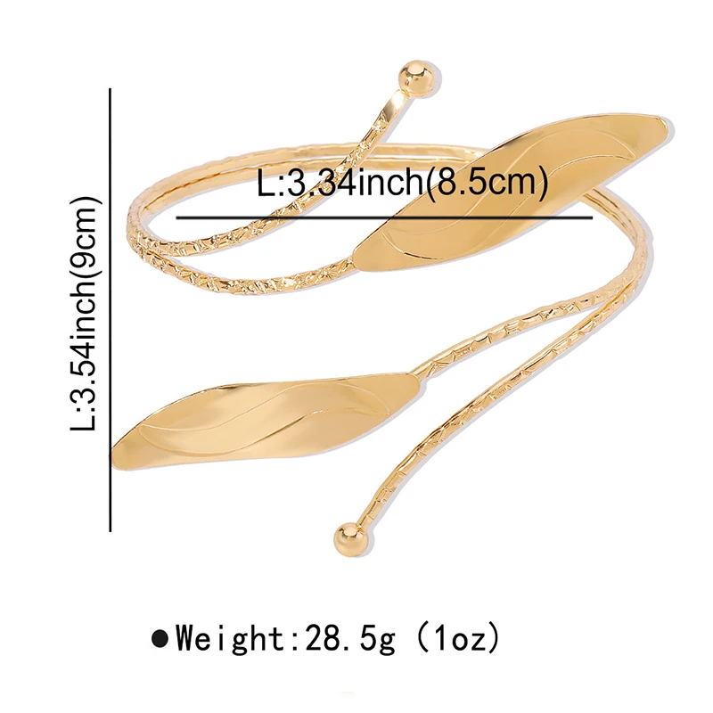أساور معدنية من أوراق الشجر وأساور للجزء العلوي من الذراع ، أساور للنساء ، أساور للفتيات ، أذرع قابلة للتعديل ، مجوهرات يدوية