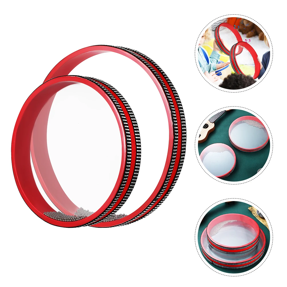 

2 Pcs Musical Instruments Sea Wave Drum Tambourine Drums Red