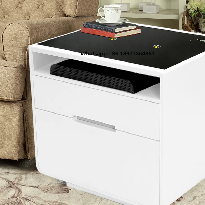 

Multi Function Wireless Charge Smart Modern Bedroom Restoration Drawer BT Speaker Bedside Nightstand With Refrigerator