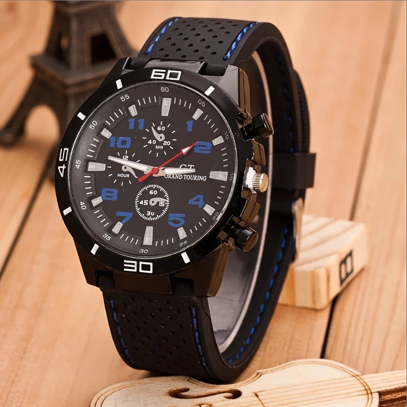 Fashion Trendy Racing Extreme Sports Watch Silicone Three Eyes Men's Quartz Watch