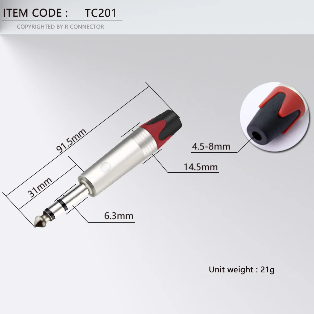 2pcs TS TRS Plug 6.35mm Jack Plug Audio Connector 6.35mm Mono/Stereo Straight Male Amplifier Microphone