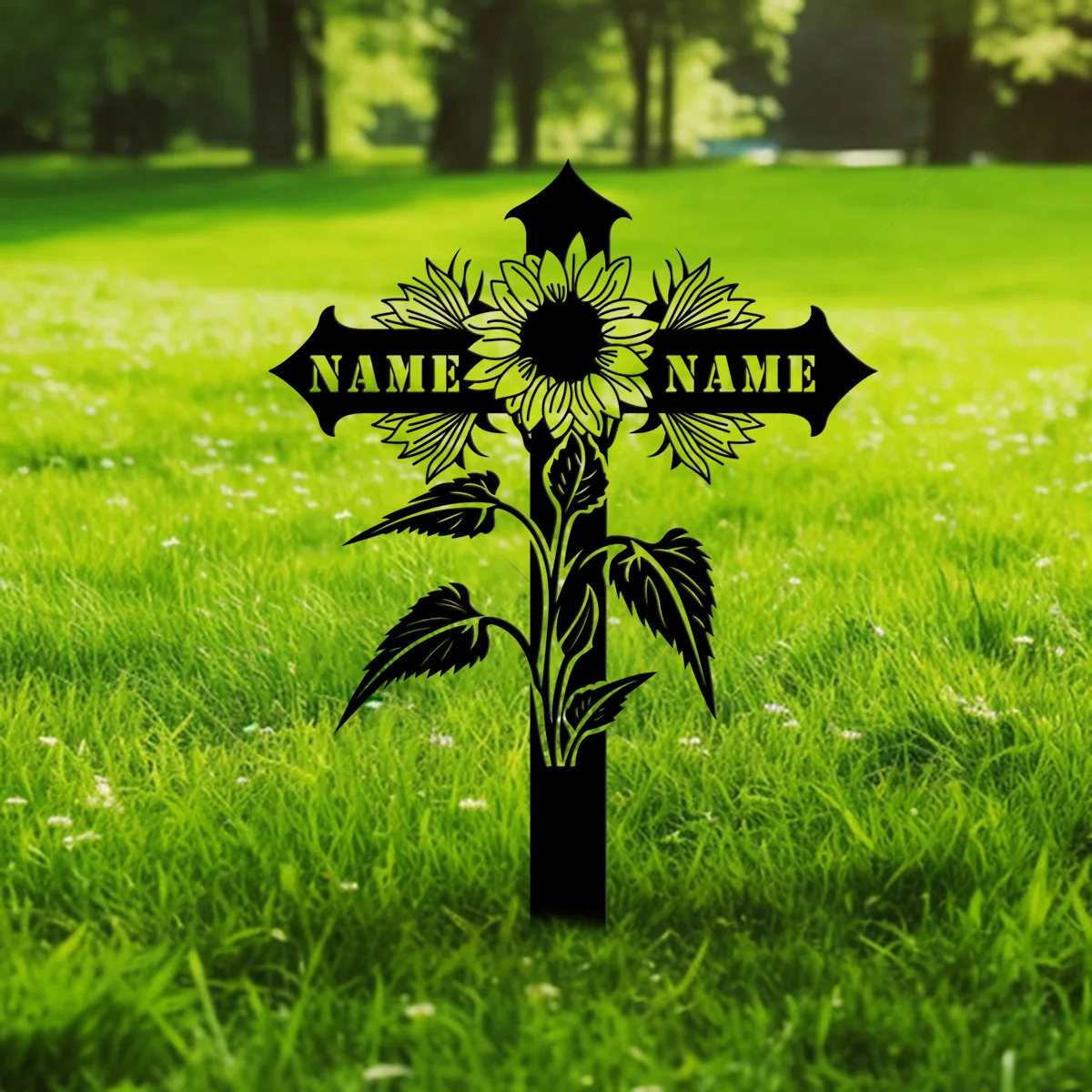 Custom Personalized Sunflower Cross Memorial Stake, Sunflower Cross Stake, Garden Metal Stake, Mom Loss, Sympathy Gift