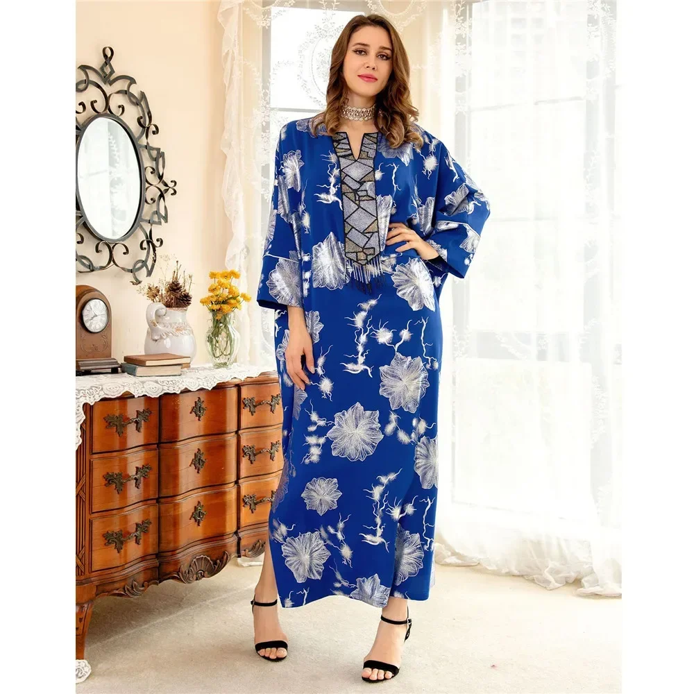 Etnico Stampato Abaya Dubai Turchia Islam Arabo Musulmano Lungo Maxi Abito Caftano Robe Femme Abiti Abaya Per Le Donne Caftano Marocain