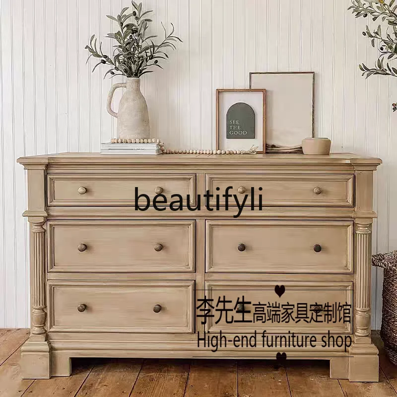 

French Retro Solid Wood Sideboard Entryway American Style Living Room TV Bedroom Chest of Drawers Storage Cabinet