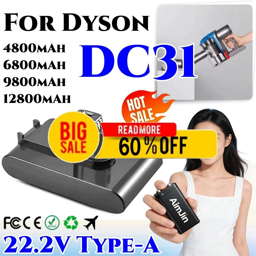 🌈🛡️For Dyson Vacuum Cleaner Battery (Type A) 22.2V 4800/6800/9800/12800mAh For DC35, DC45, DC31, DC34, DC44, DC31, DC35 917083
