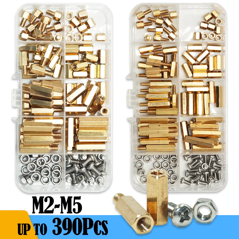 390/set Hex Brass Male Female Standoff Board Rack Stud M3 Hexagon Threaded Pillar PCB Column Motherboard Spacer Bolt Screw Nut