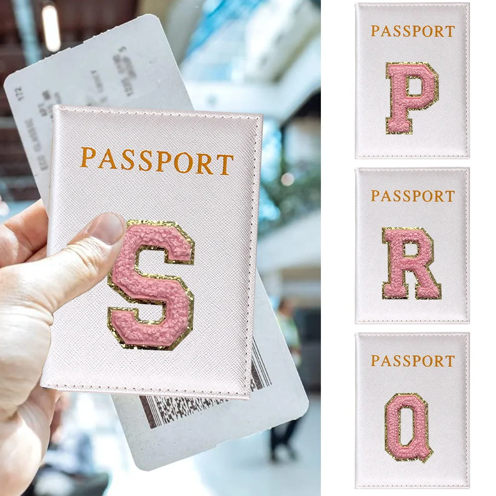 Capa para passaporte de couro pu, capa para cartão, série de letras rosa, capa para passaporte, mundo, fino, viagem, porta-passaporte, carteira, presente