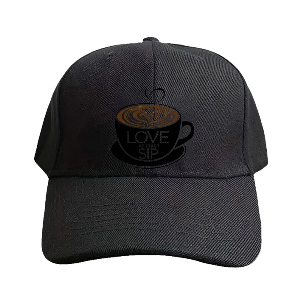 Love At First Sip Coffee Lover Caps Summer Adult Baseball Cap Adjustable with Curved Brim Duckbill Hat Protection Sun Hats