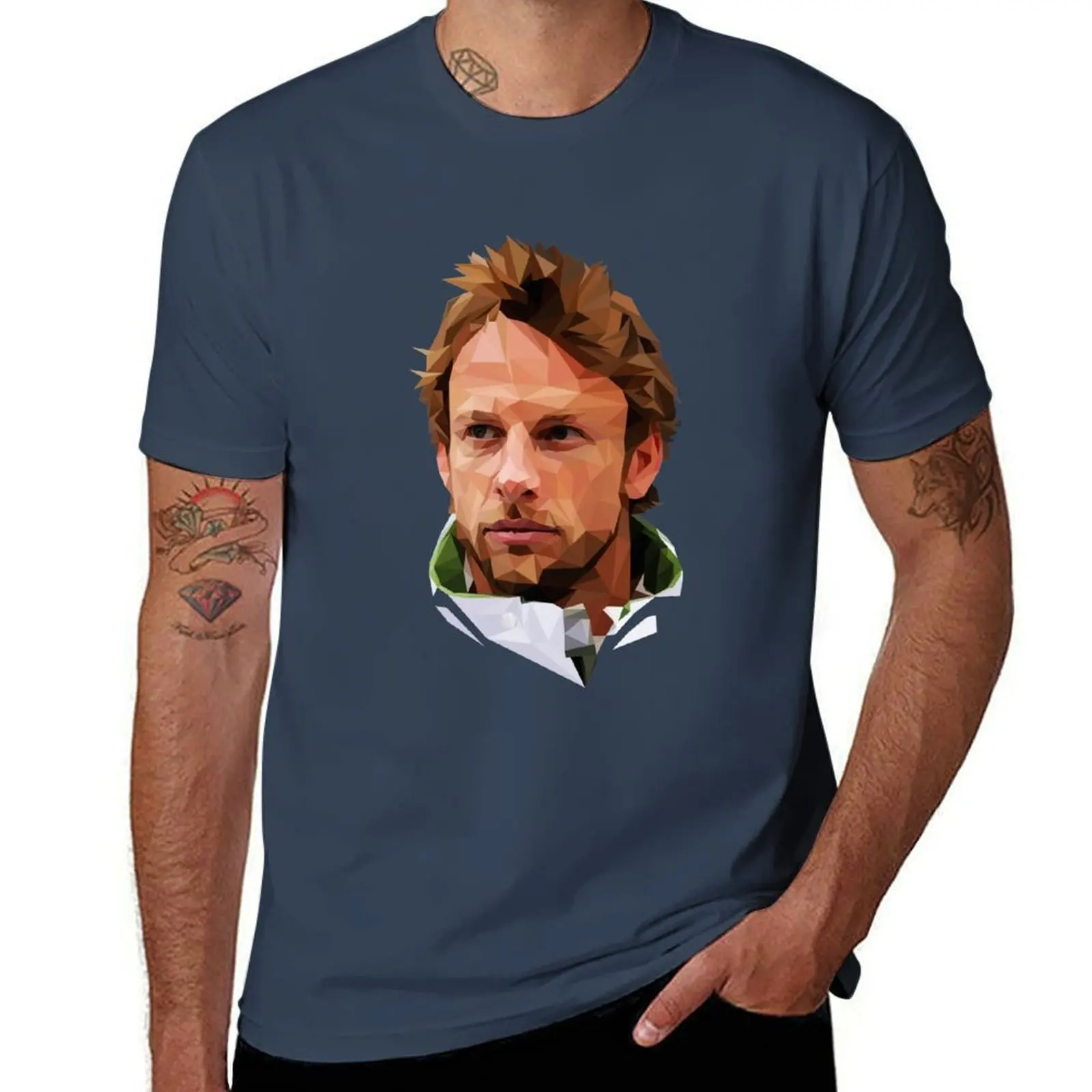 Jenson Button Low-Poly-T-Shirt im Retro-Stil mit Print, lässiges Oberteil