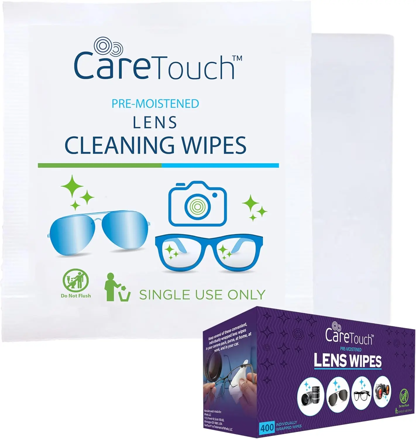 400 Pre-Moistened Lens Wipes for Eyeglasses, Sunglasses & Cameras - Gentle, Portable 5x6 Inch Cleaner