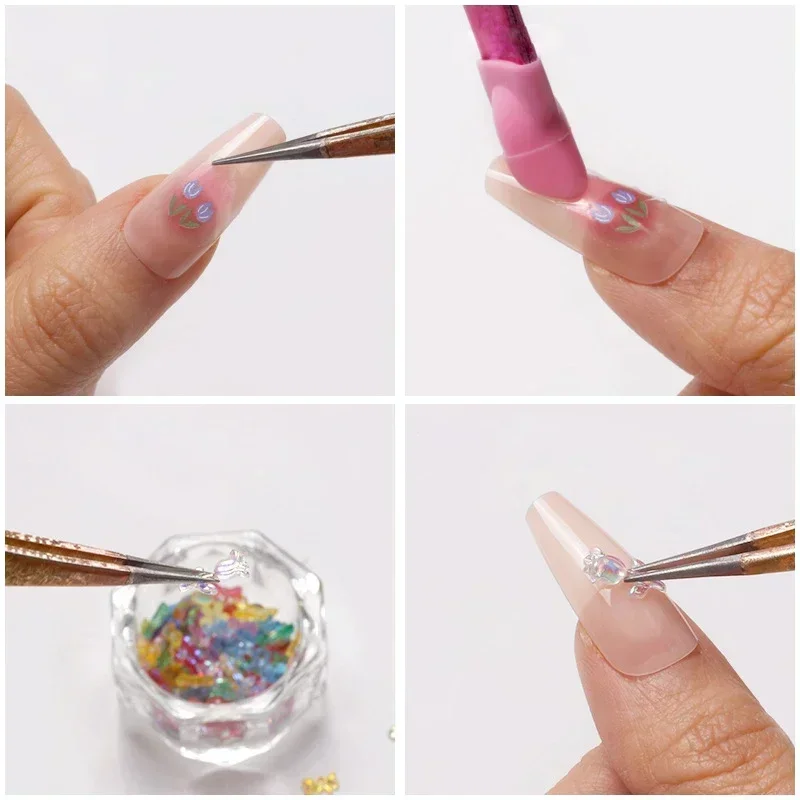 Bolígrafos de diamante de doble punta para uñas, pegatinas de acero inoxidable para uñas, pinzas para injerto de uñas, herramientas de manicura y maquillaje