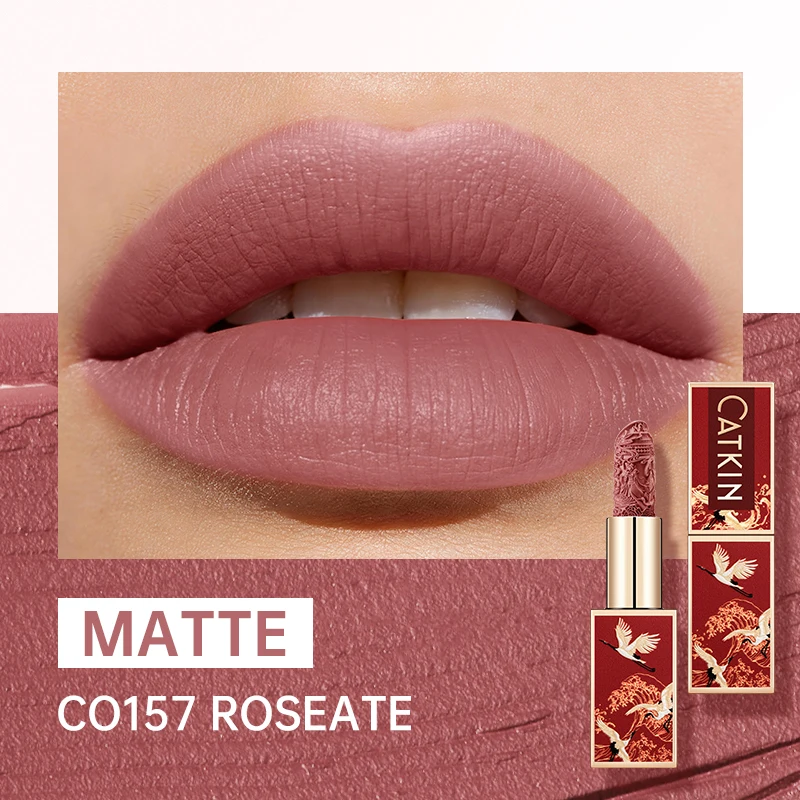 CATKIN Makeup Lápiz labial mate de terciopelo, lápiz labial satinado hidratante de larga duración con textura suave y cremosa