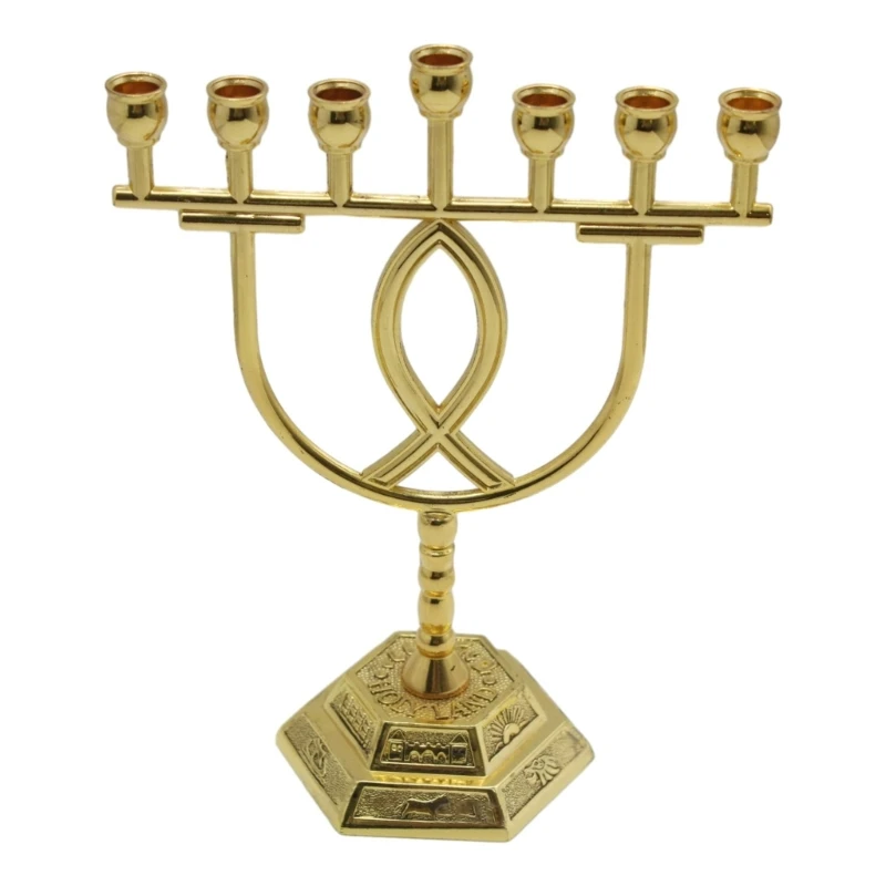 

Holder 7 Branch Candlestick Stand Fish 12 Tribes Menorah Jewish M76D