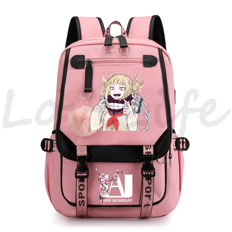 Anime My Hero Academia Toga Himiko Plecak Dziewczęta Kawaii Torby szkolne Manga Kreskówka Duży plecak USB Plecaki podróżne dla nastolatków