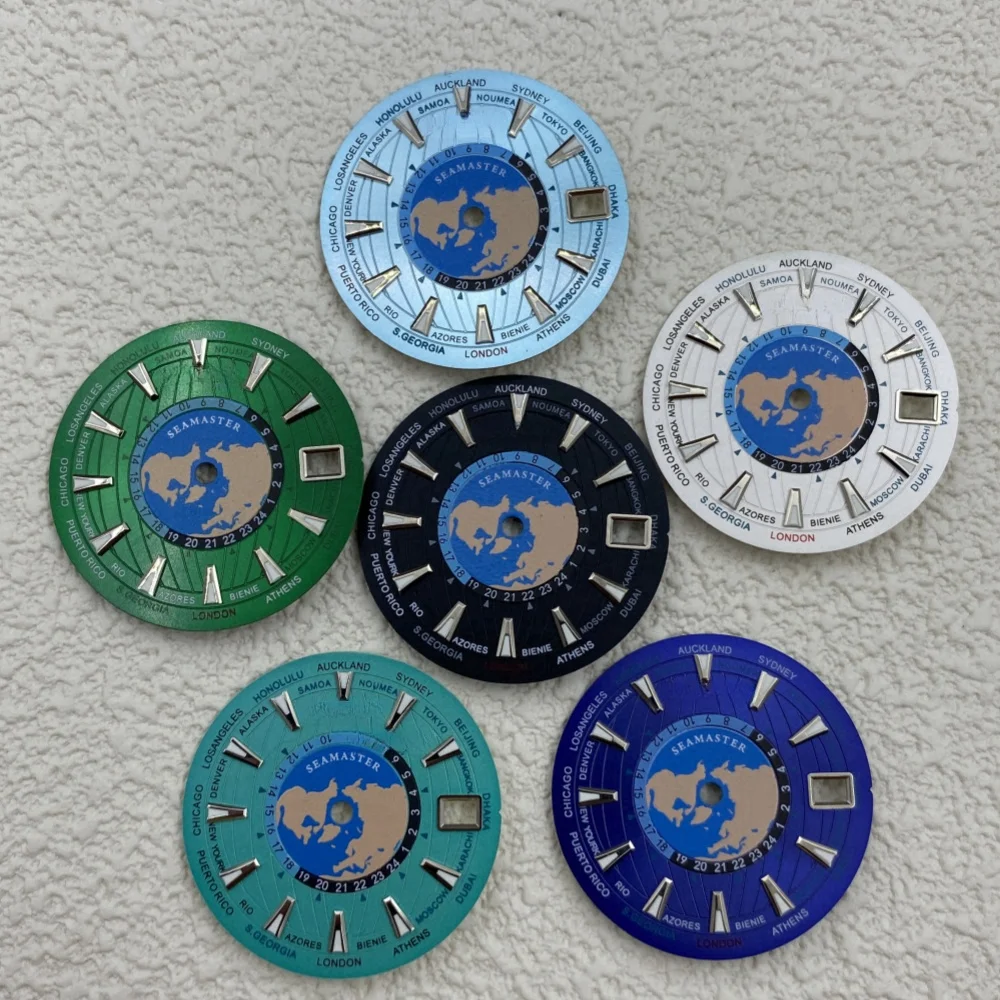 

28.5mm S dial circular pattern literal Green luminous dial watch accessories fit the NH35 movement