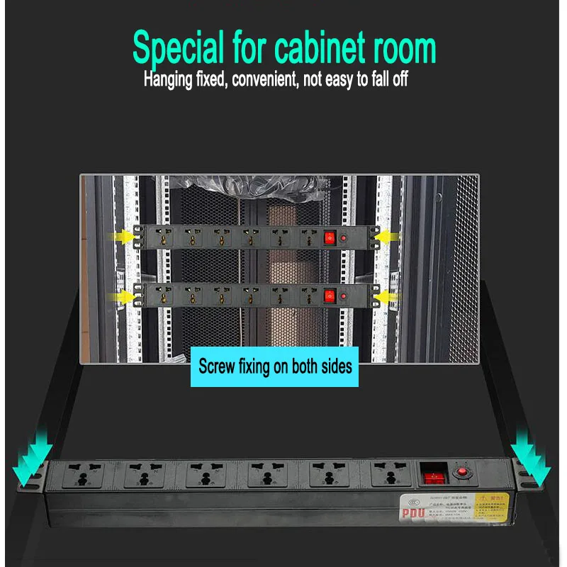 PDU Cabinet Power Strip com Interruptor, Tomadas Universais, Proteção Contra Sobrecarga Relâmpago, Soquete de Extensão, 19 Polegadas Hight Power, 6 AC, 8AC