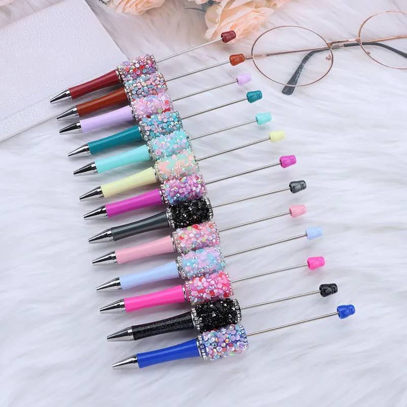 10pcs Sparkling Bead Pen Broken Diamond DIY Creative Cute Puzzle Beaded Ballpoint Pen Diamond Sticker Pens Japanese Stationery