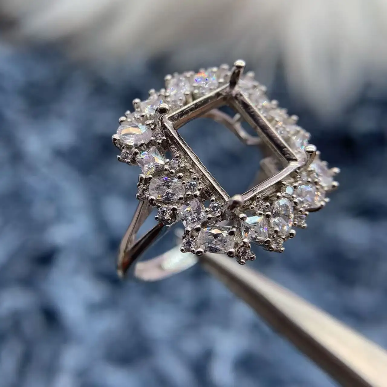 

MeiBaPJ Inlay Rectangular 8*10mm S925 Fine Silver DIY Ring Setting Diamond Womens Gifts Charm Luxury Versatile Jewelry Wholesale