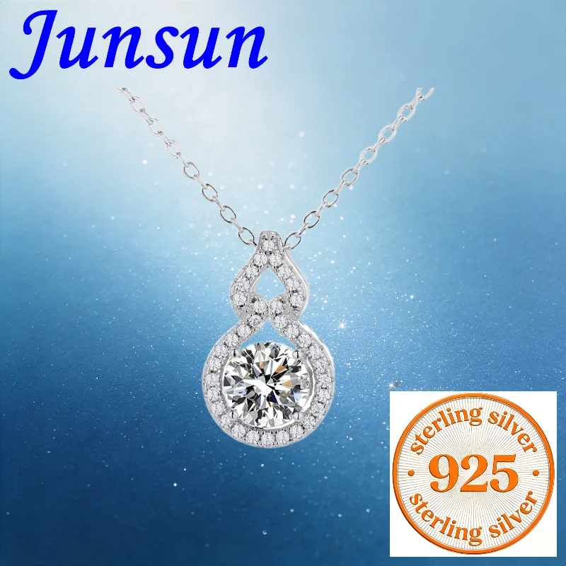 

Ожерелье Junsun из стерлингового серебра S925 с муассанитом 1 карат, с подвесками в форме тыквы, флу и цепочкой на ключицу с полным бриллиантовым паве, модный женский стиль